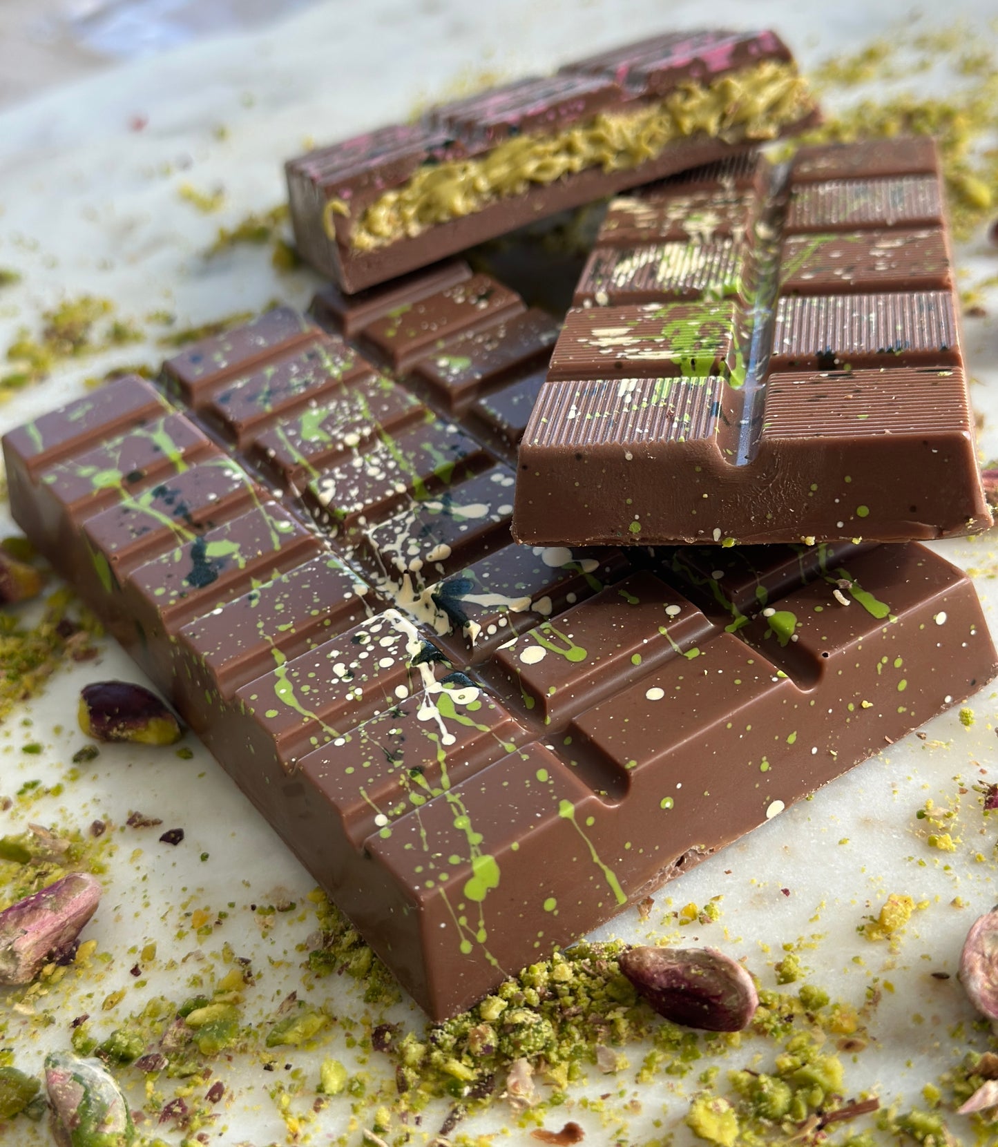 Milk Dubai Pistachio Chocolate Bar, Luxury Gourmet Handmade Chocolate