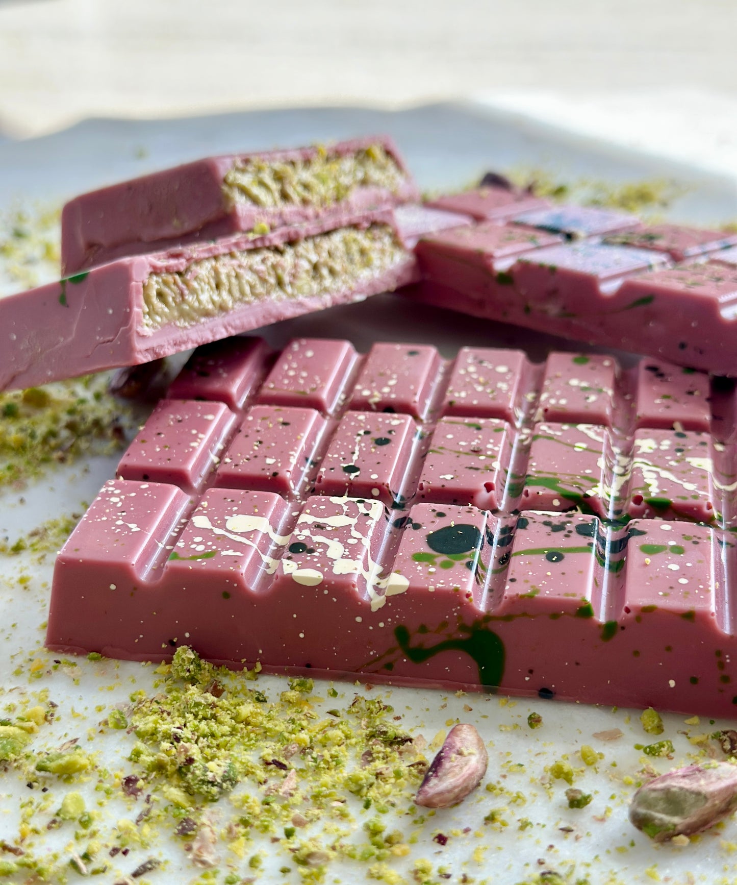Ruby Dubai Pistachio Chocolate Bar, Luxury Gourmet Handmade Chocolate