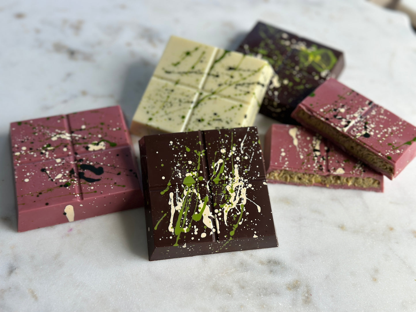 Dubai Collection Chocolate Squares – Milk, Dark, Ruby, White Pistachio Bars, Luxury Gourmet Handmade Chocolate