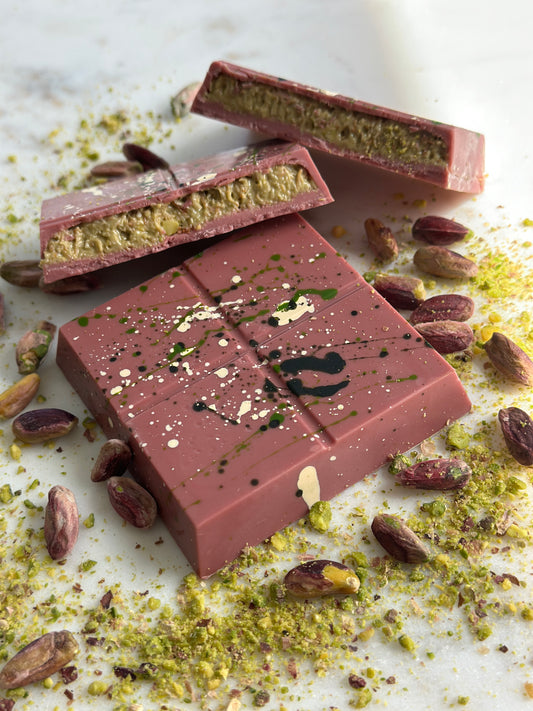 Ruby Dubai Pistachio Chocolate Bar, Luxury Gourmet Handmade Chocolate