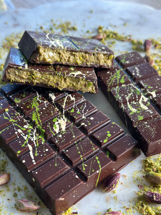 Milk Dubai Pistachio Chocolate Bar, Luxury Gourmet Handmade Chocolate