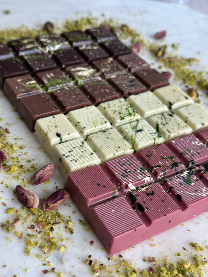 Ruby Dubai Pistachio Chocolate Bar, Luxury Gourmet Handmade Chocolate